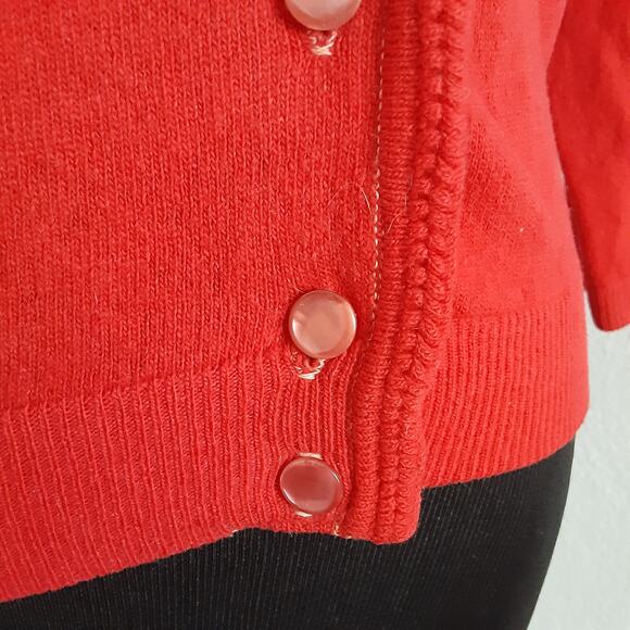 Vintage 1950s Cardigan Sweater Wool Blend Cherry Red Pearl Button Rockabilly - Picture 6 of 15